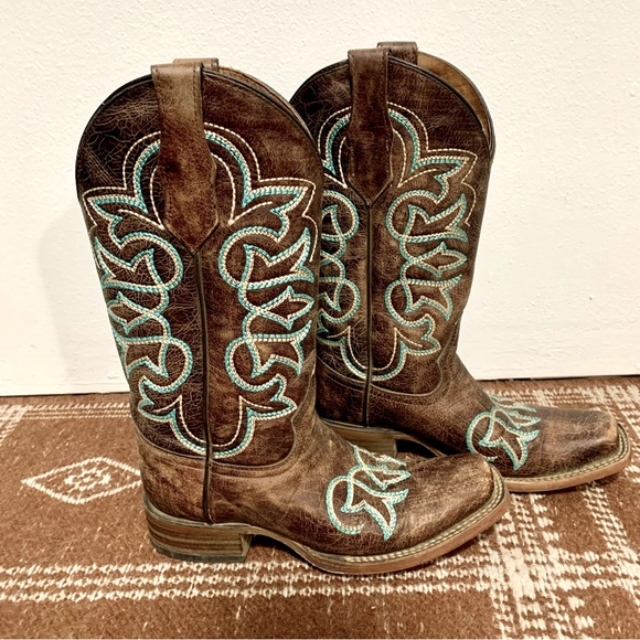 Circle G Brown & Turquoise Western Cowgirl Boots L5640 - Picture 2 of 8